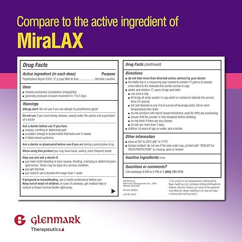 Miniatura 2 de Glenmark Therapeutics Polietilenglicol 3350 en polvo, laxante osmótico, 45 dosis diarias, suaviza las heces, alivia el estreñimiento ocasional,