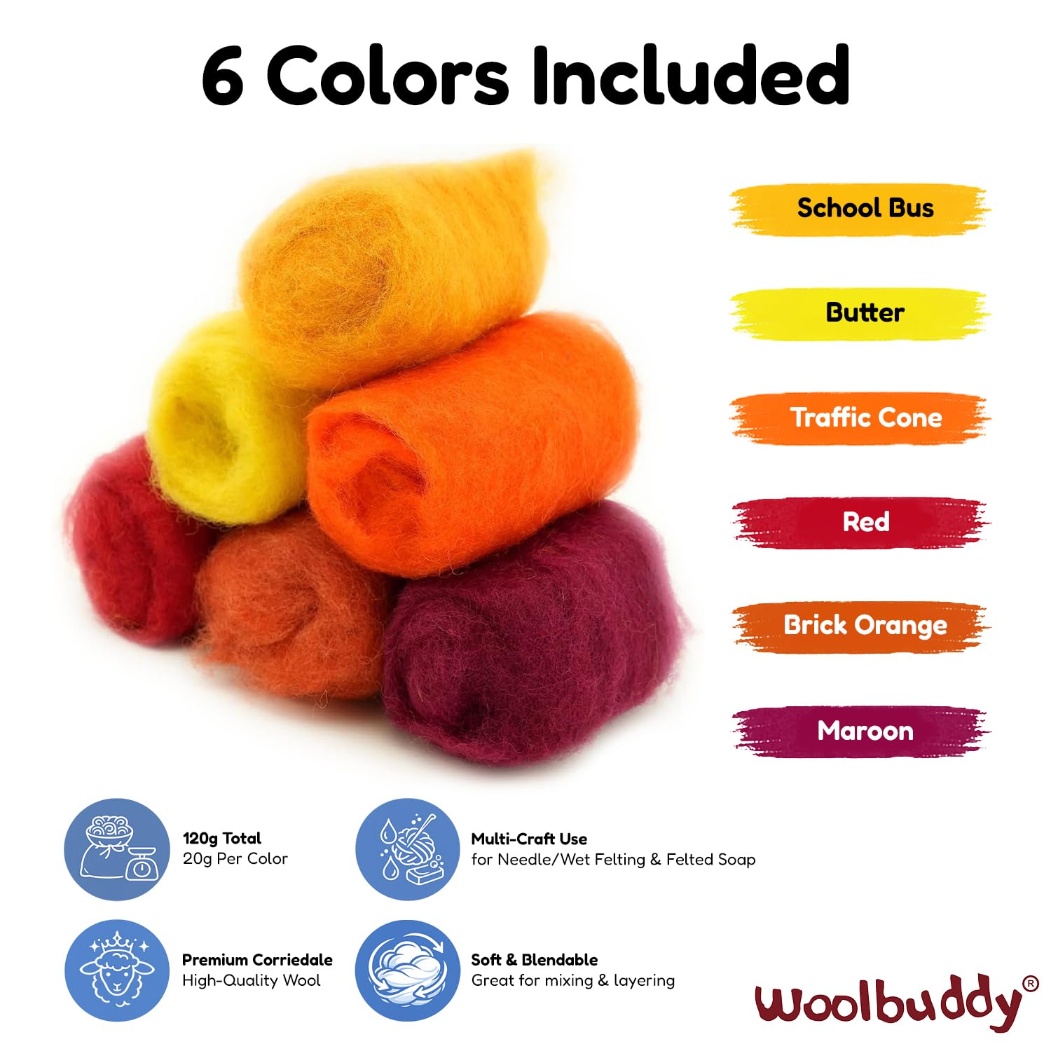 Woolbuddy Wollgarn-Set zum Nadelfilzen (rot/orange), Filzzubehör