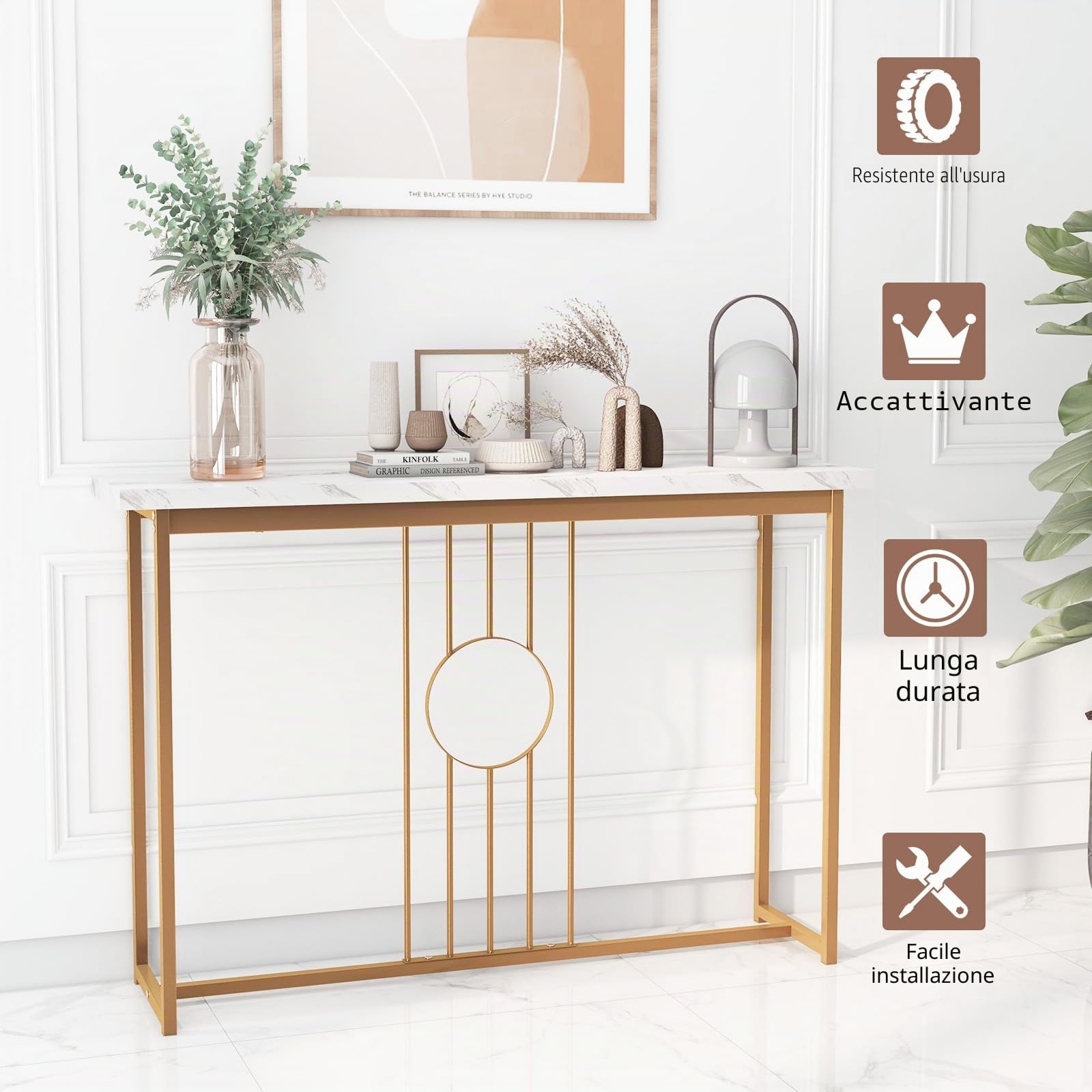 LIFEZEAL Tavolo Consolle Oro, Console Dorata, Tavolo Ingresso Moderno