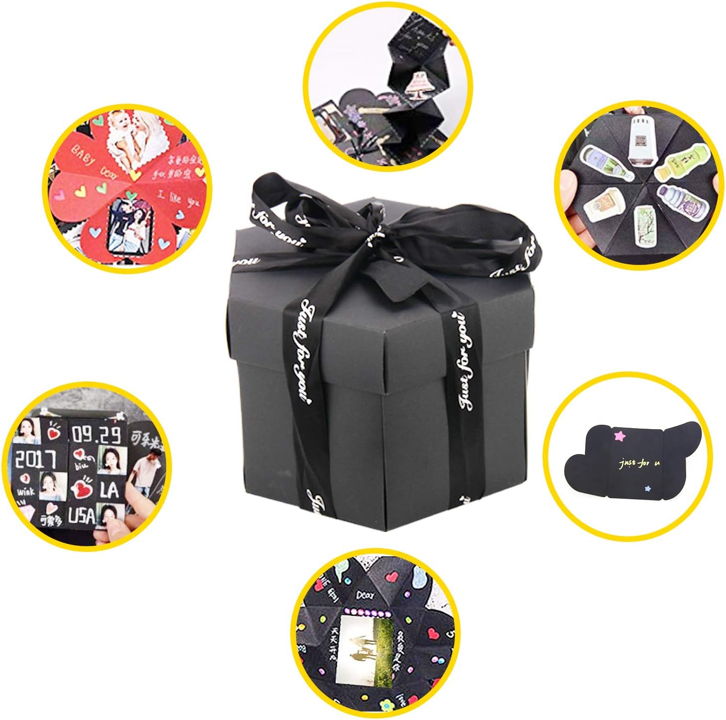 Exploding Box,WERTIOO DIY Explosion Gift Box Surprise Photo Box Handmade Photo Album Scrapbooking with 6 Faces for Wedding Box, Birthday Party,Boyfriend Christmas Gift