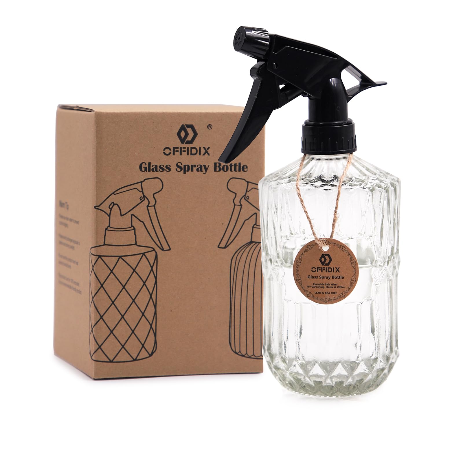 OFFIDIX Glass Spray Bottle,Plant Mister,Pressure Watering Can,Water Spray Bottle with Adjustable Nozzle,0.43L/15.17oz Handheld Spray Bottles for