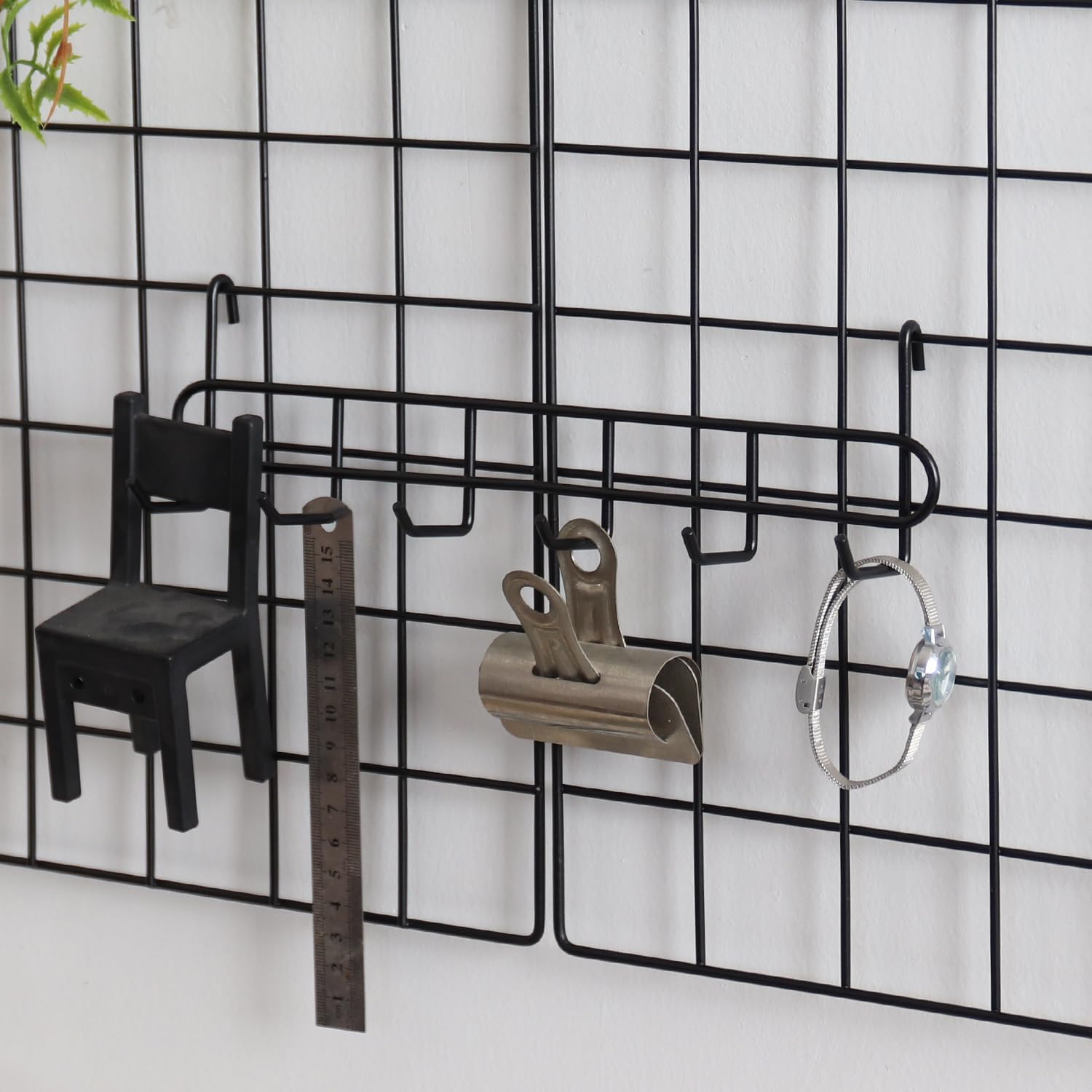 Metal Mesh Wall Grid Panel Hanging Basket,Display Shelf,Pen Holder,Hooks Rack,Bookshelf,Decorative Desk Storage Organizer for Office,Study,Set of 5 (Black)