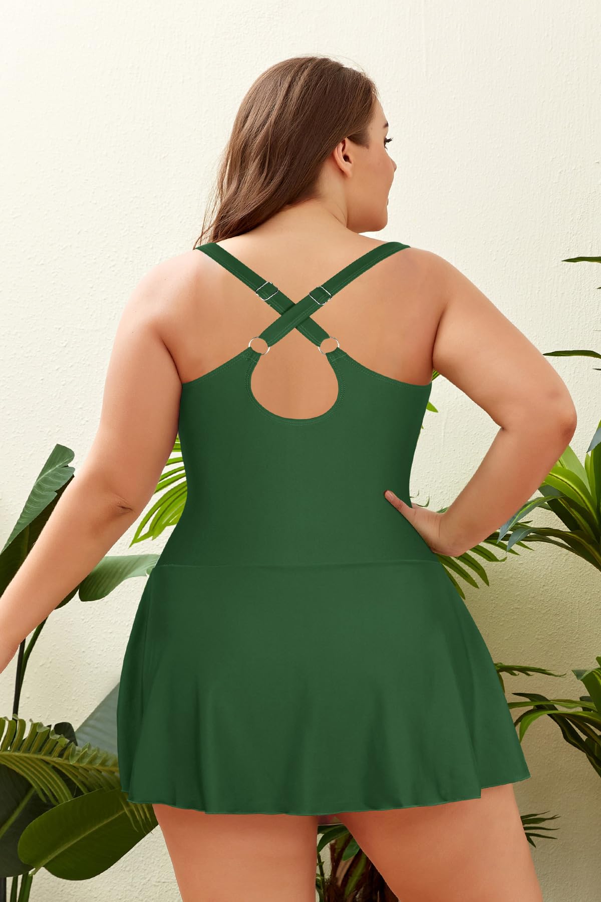 SHEKINI Maillot de bain une pièce pour femme, grande taille, ventre plat, col en V, maillot de bain une pièce Criss Cross Modest