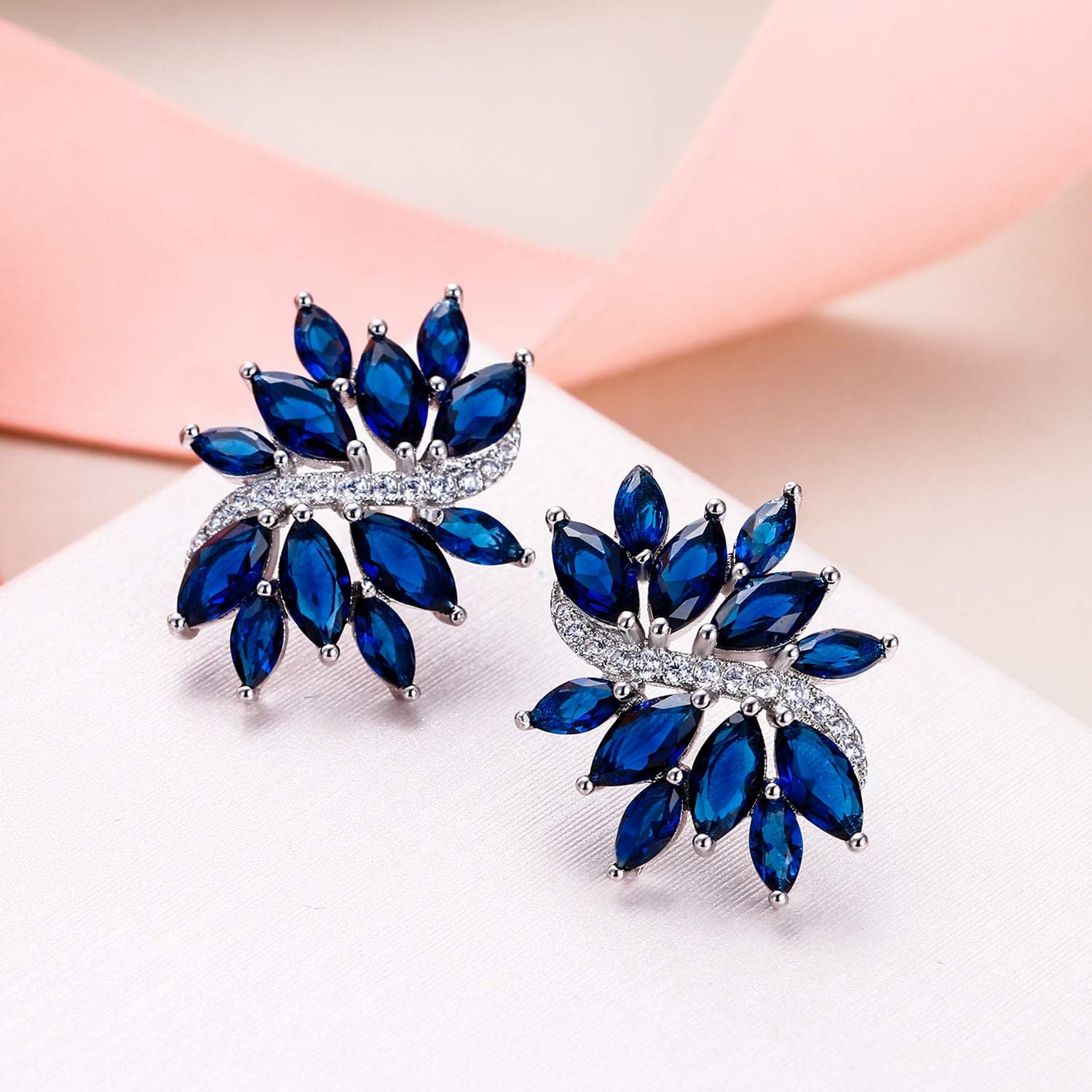 EVER FAITH Women's Cubic Zirconia Elegant Bridal Floral Leaf Pierced Stud Earrings - Image 4