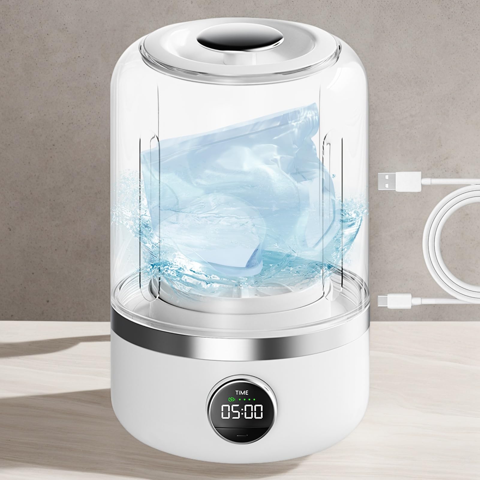 Underwear Washer, Portable Panty Washing Machine with Double Cleaning Modes, Compact Silent Laundry Appliance for Travel Apartment Dorm Camping Use, 13x14.3x21.1cm, White