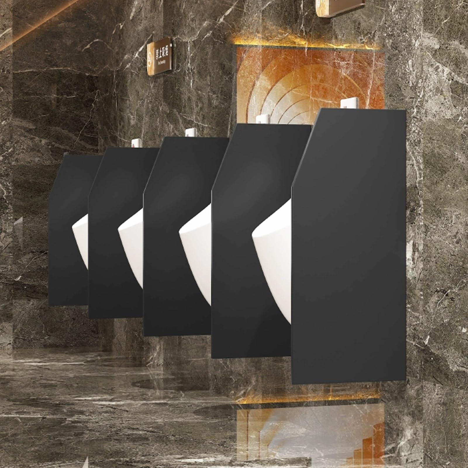 SXDMOUBK Men's Wall-Mounted Urinal Partition Screen for Schools Shopping Malls Public Places(Black,4Pcs)