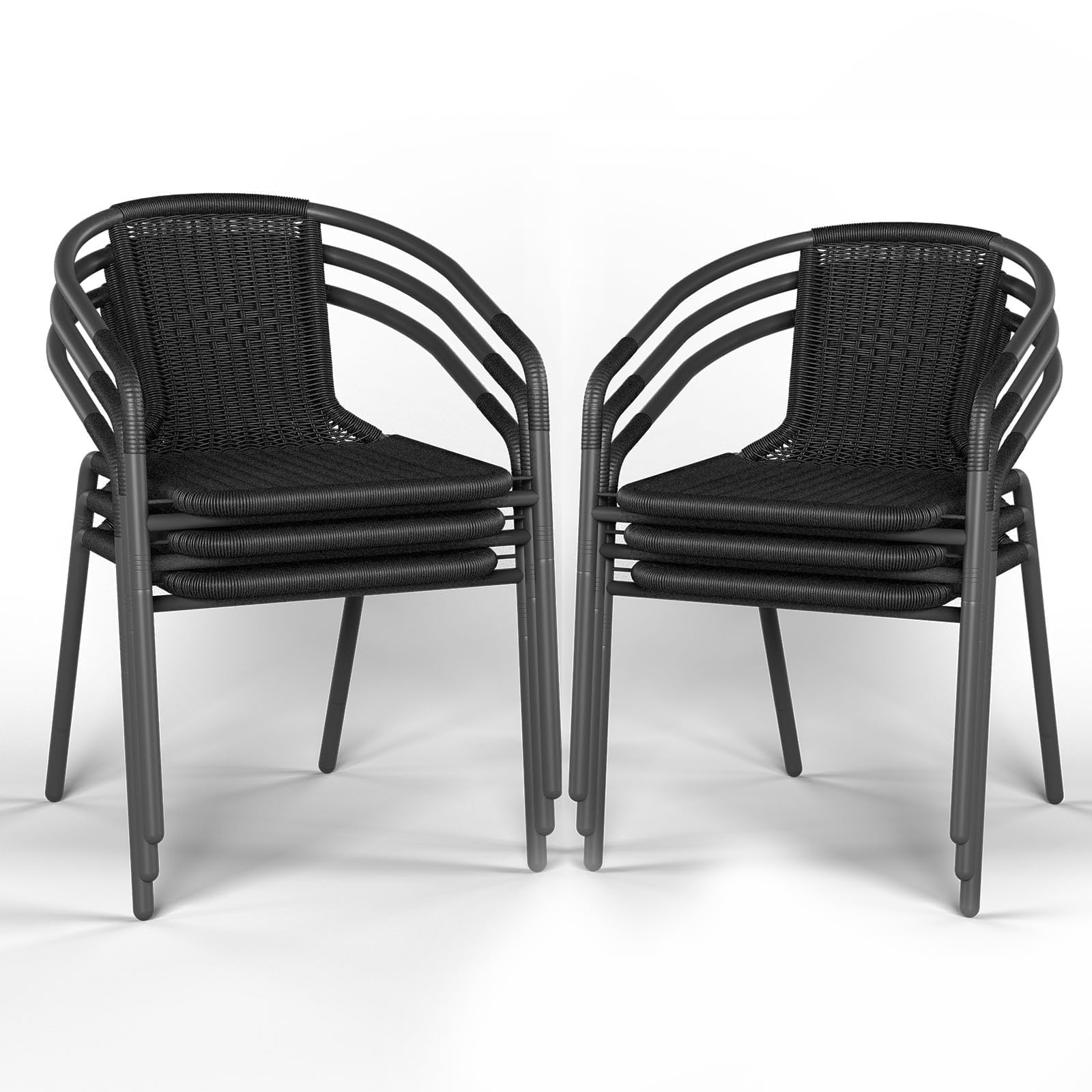 Amopatio Outdoor Dining Chairs Set of 6, Rattan Stackable Patio Chairs