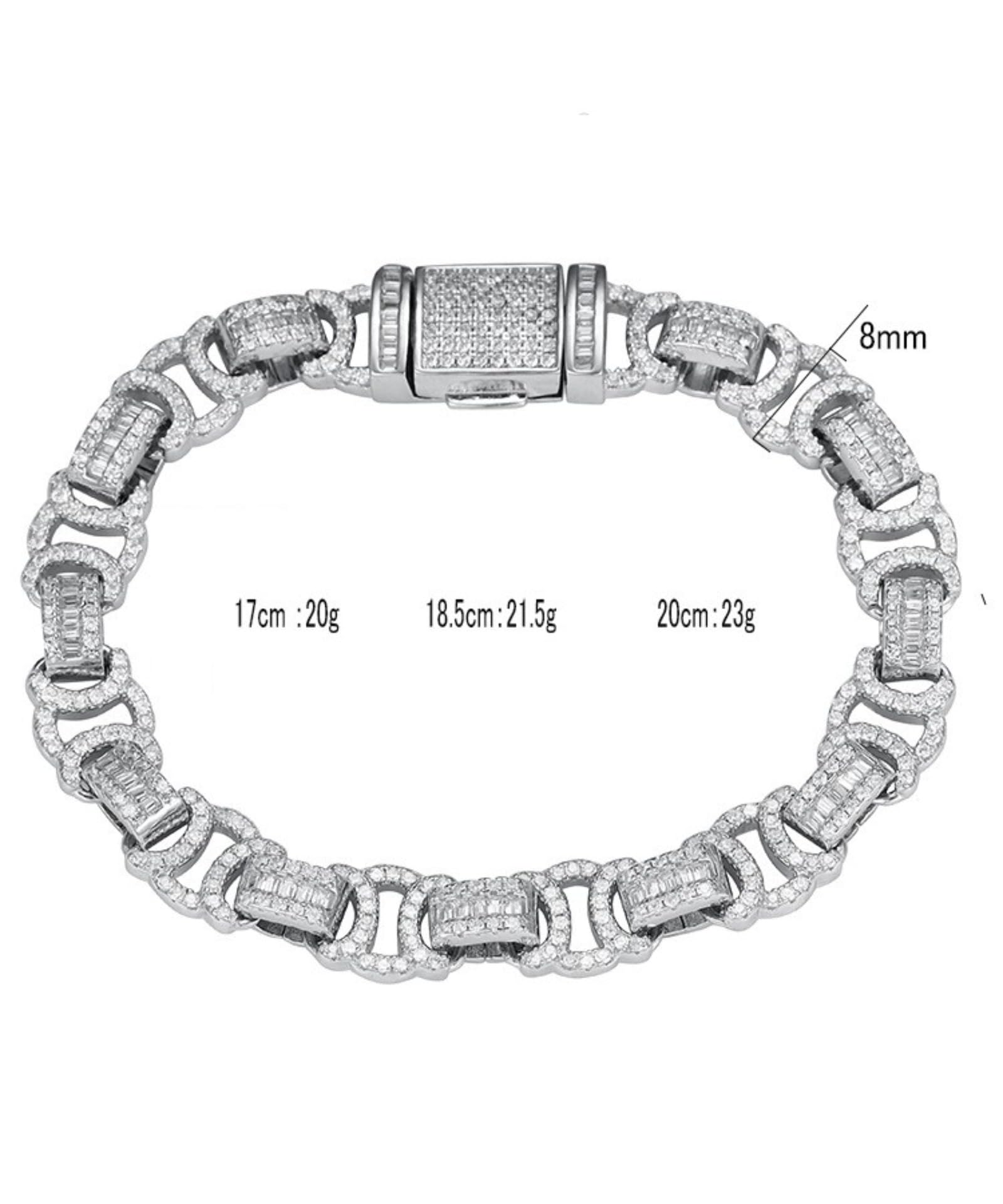 Pulsera de cadena de eslabones cubanos de 8 mm para hombre, pulsera de plata de ley 925 con circonita cúbica 5A+ para hombre, hipoalergénica, 17-20 cm