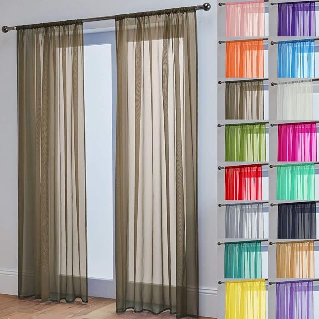 Pair Of John Aird Woven Voile Slotted Curtain Panels (Mocha, 58" Wide x 90" Drop)