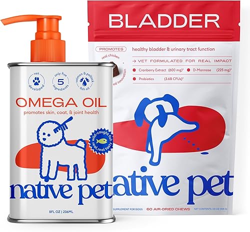 Native Pet Tratamiento de infecciones urinarias para perros sin receta y aceite de pescado para apoyar la picazón en la piel + la movilidad | 60