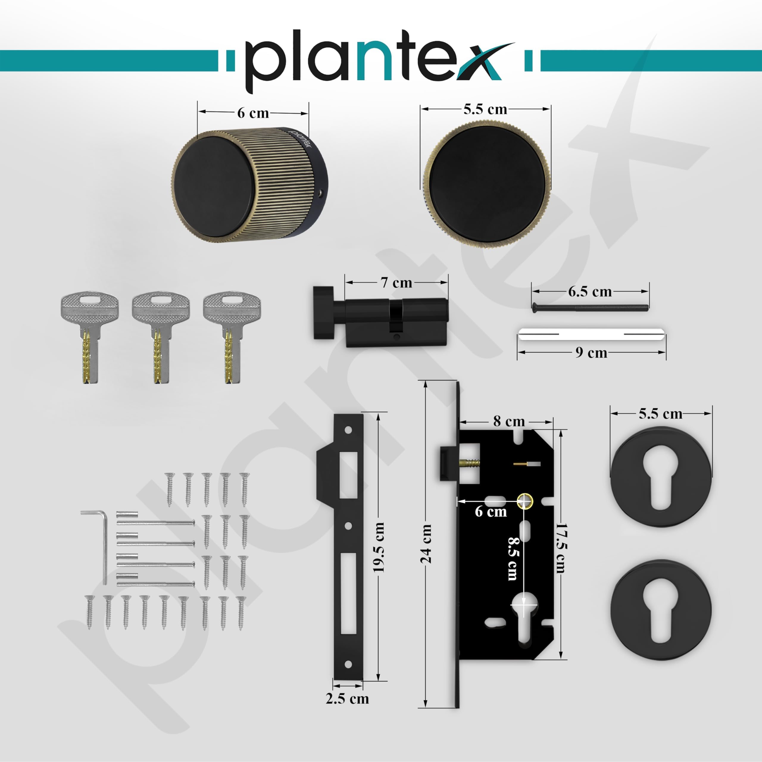 Plantex Main Door Mortise Lock/Heavy Duty Door Knob Lock/Pull Handle Set for Home/Office - Door Accessories - (Brass Antique - Black) — Amazon image 3
