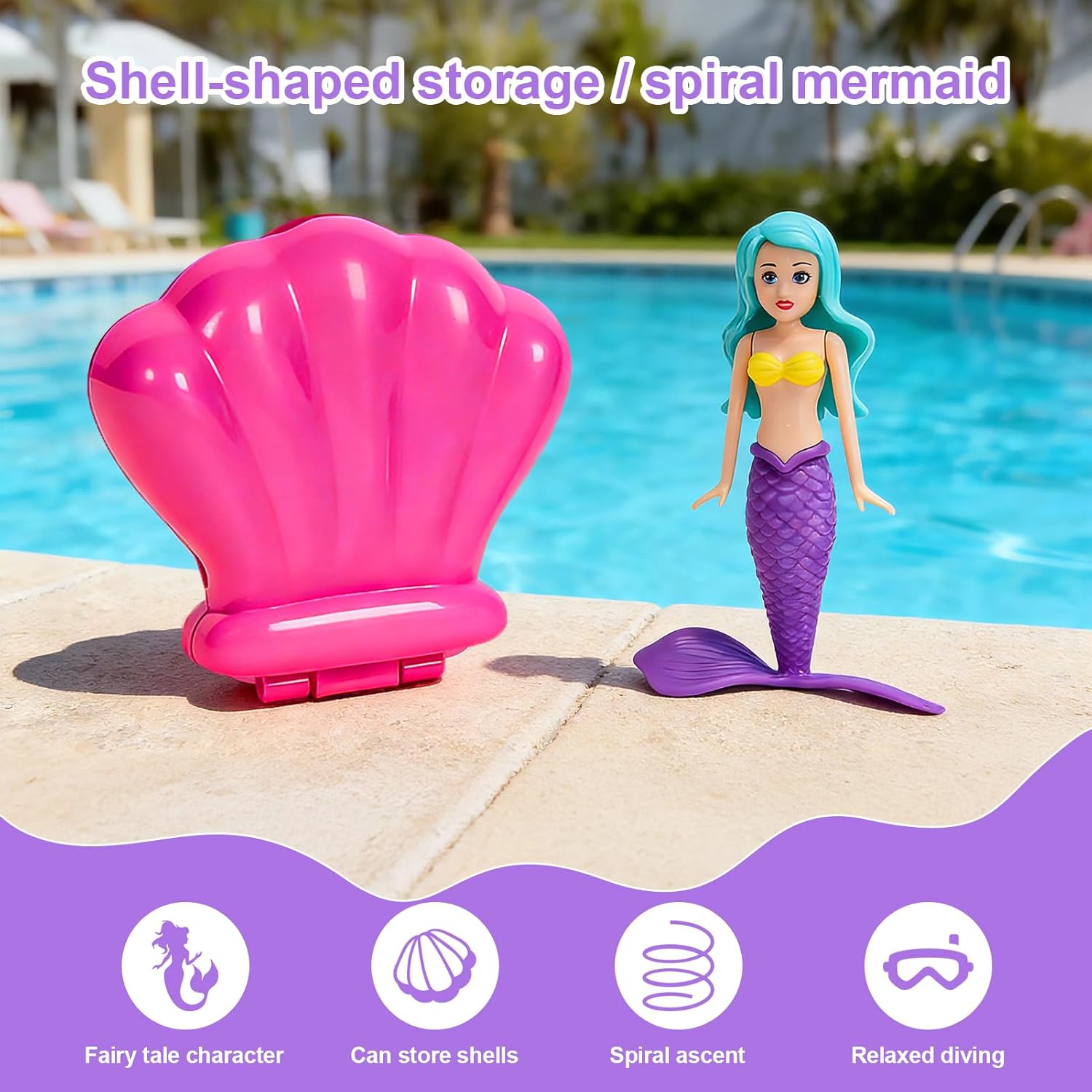 Mermaid Pool Toy Shell, Funny Swimming Toy, Diving Toy for Children, Summer Water Toy, Spider Princess Water Game, Floating Shell as a Gift (Purple)