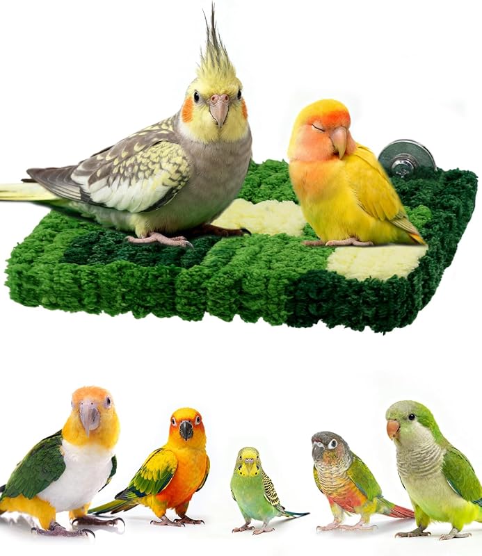 Poleiro plataforma para aves em tecido coral macio TriGia Paws – 21,84 x 16,76 x 5,08 cm
