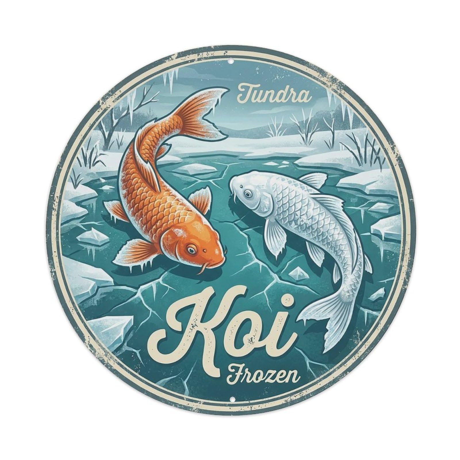 Koi Fish Tundra Frozen Waters Barren Cold Icy Wilderness Metal Tin Sign
