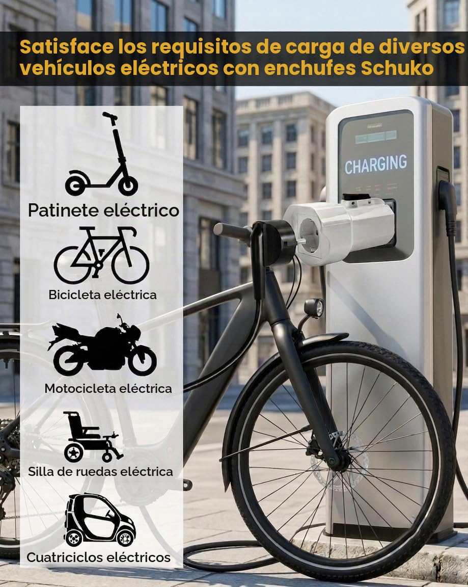 Erato Adaptador Tipo 2 a Schuko 220 V-250 V 16 A IEC-62196, No V2L | Adaptador de estación de Carga para Coche eléctrico Scooter Bicicleta Moto Bicicleta eléctrica, Blanco
