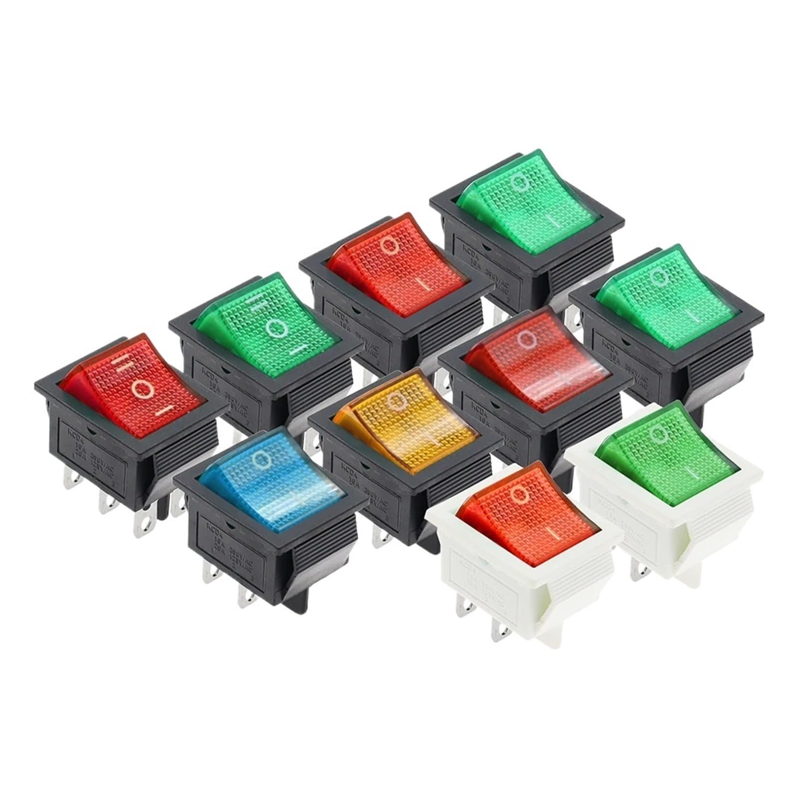 Interruttore a bilanciere KCD4 da 10 pezzi, 2 posizioni, 4/6 pin, con alimentazione luminosa 16 A 250 V CA/20 A 125 V CA(4Pin Red)