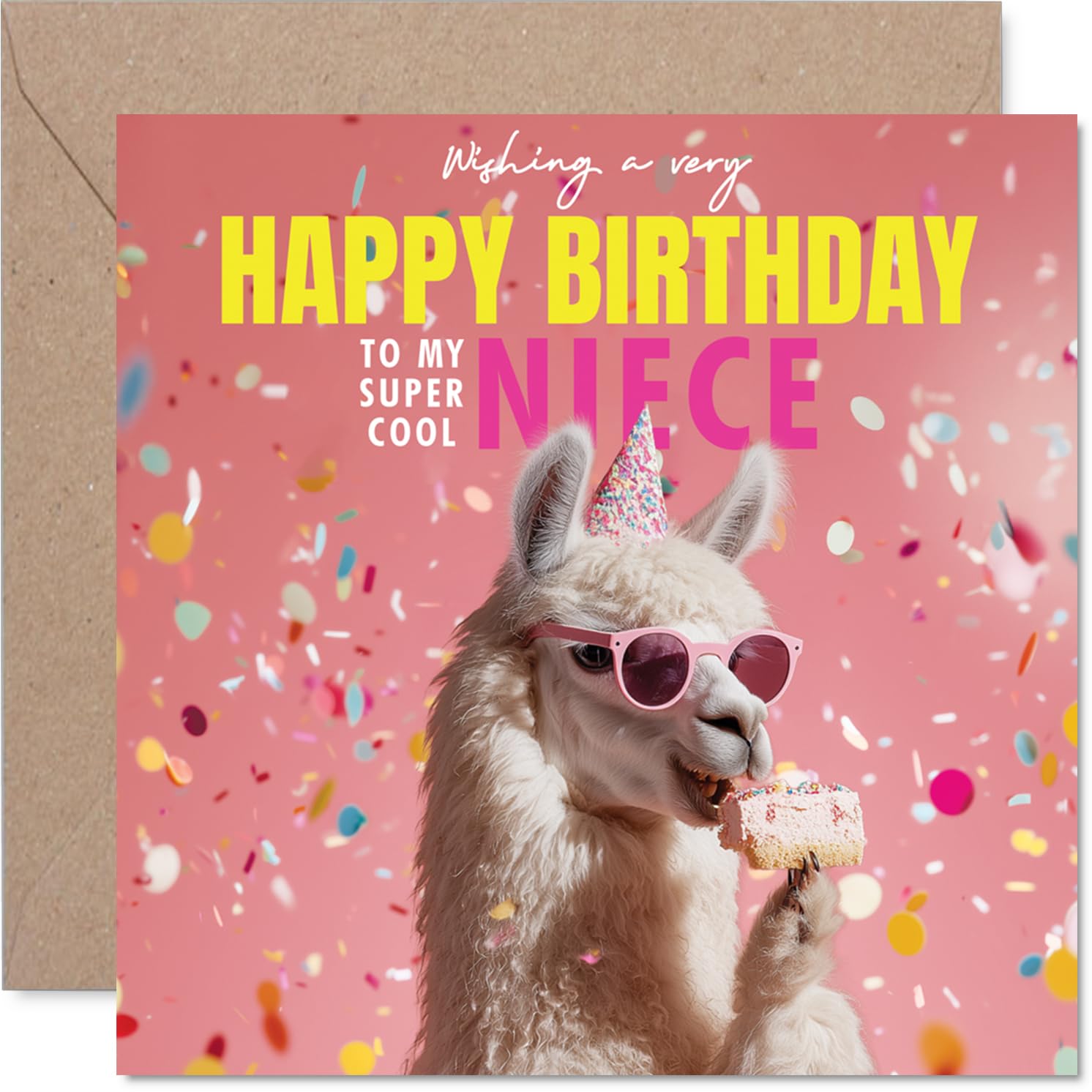 Niece Birthday Card - Llam-azing Cake - Happy Birthday Card for Niece from Auntie Uncle, 145mm funny llama Bday Greeting Cards