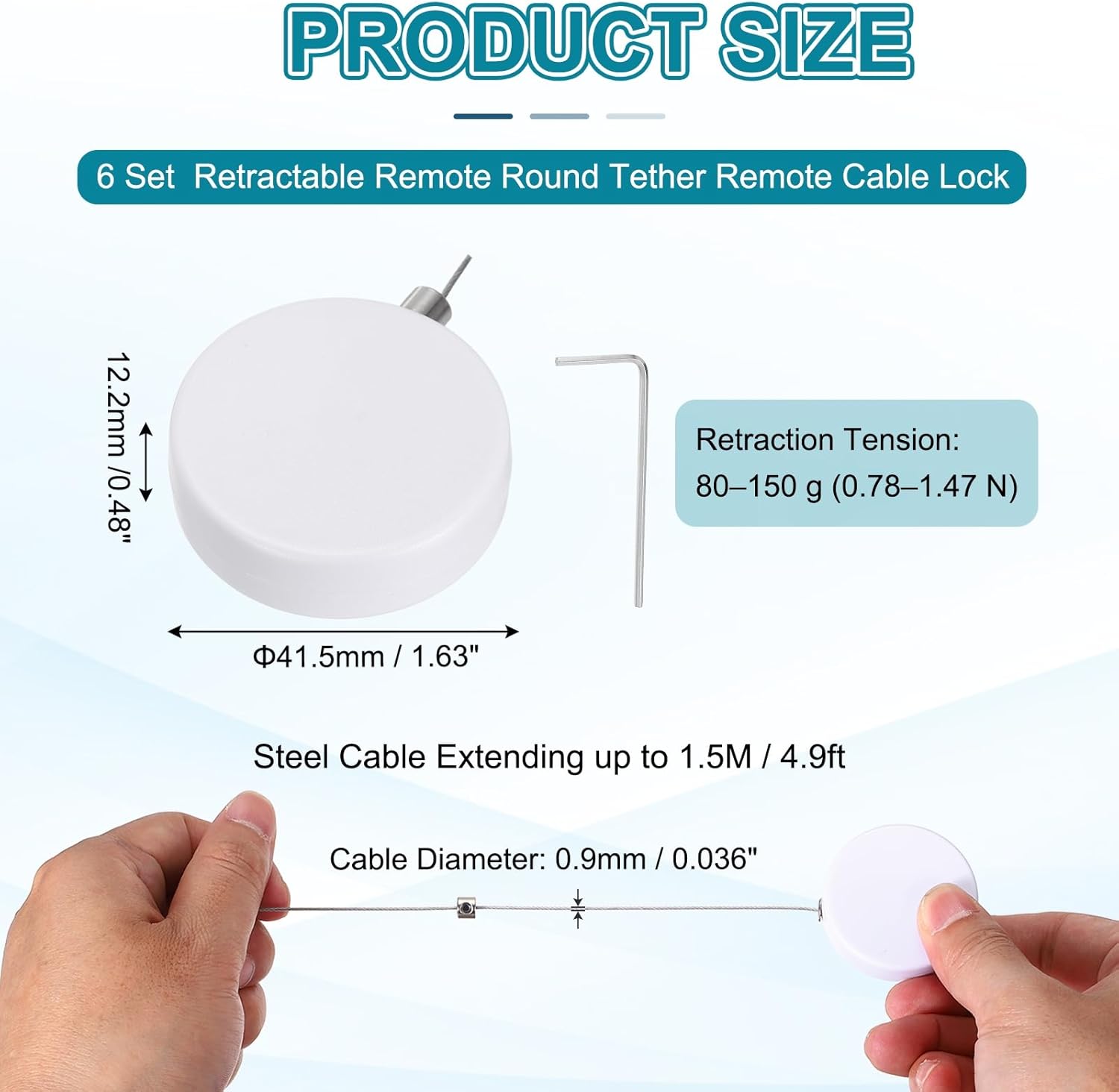PATIKIL Retractable Remote Control Cable Tether (4.9ft / 1.5M, White)(6 Set) Round Remote Control Security Lanyard Lock Adjustable Locking Leash with Round Iron Cap, Suit for - TVs/Tablets