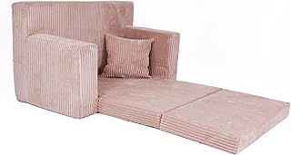 FORTISLINE Kindersofa ausklappbar Cord - Spielsofa für Kinder 2in1 mit Schlaffunktion - Kindercouch 83x47x43cm - Weiches Schlafsofa aus Schaumstoff Oeko-TEX, Rosa
