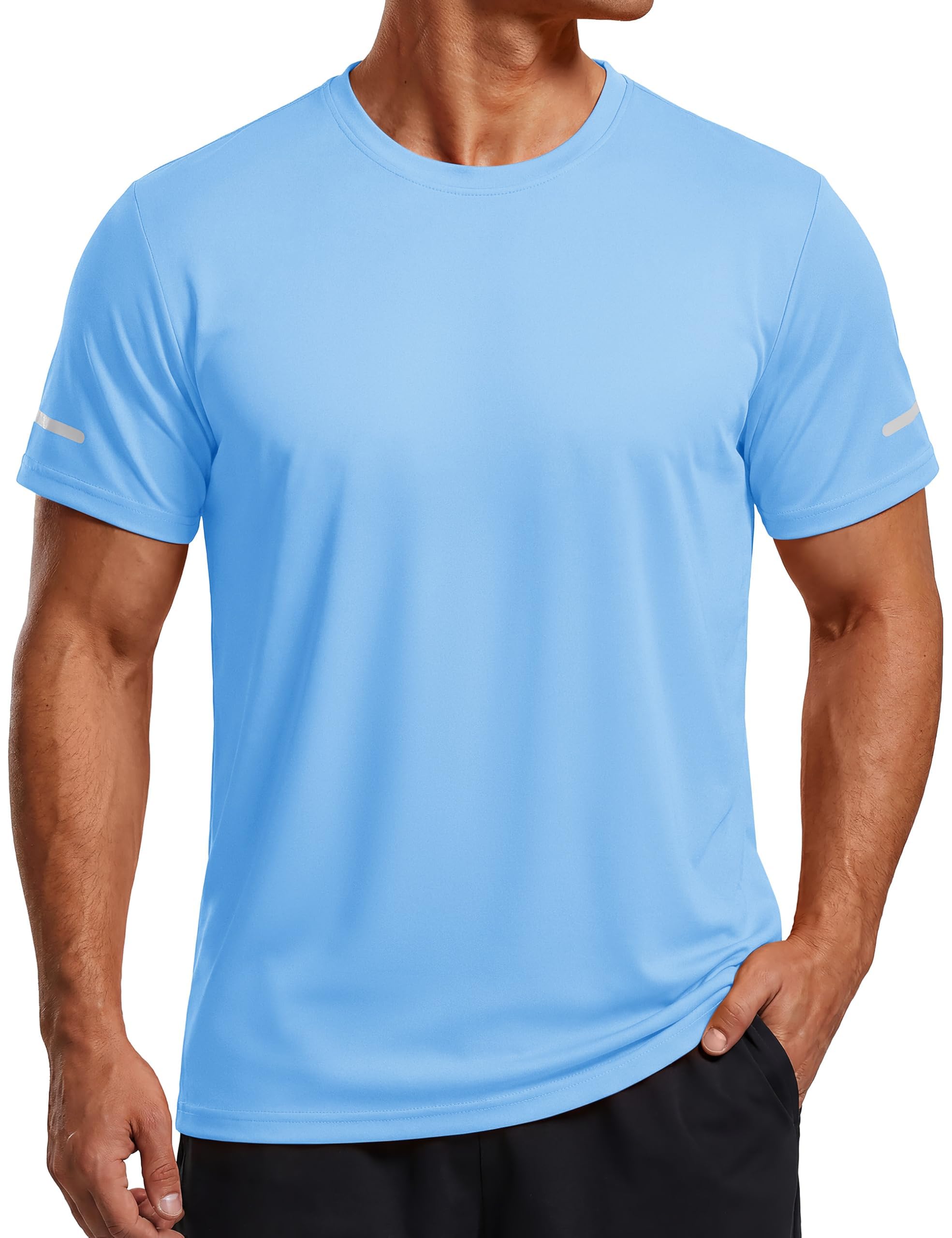 TACVASEN Sport Tshirts Herren UV Shirt Kurzarm Atmungsaktive Funktionsshirt Laufshirts Wandershirt mit Reflektierender Streifen