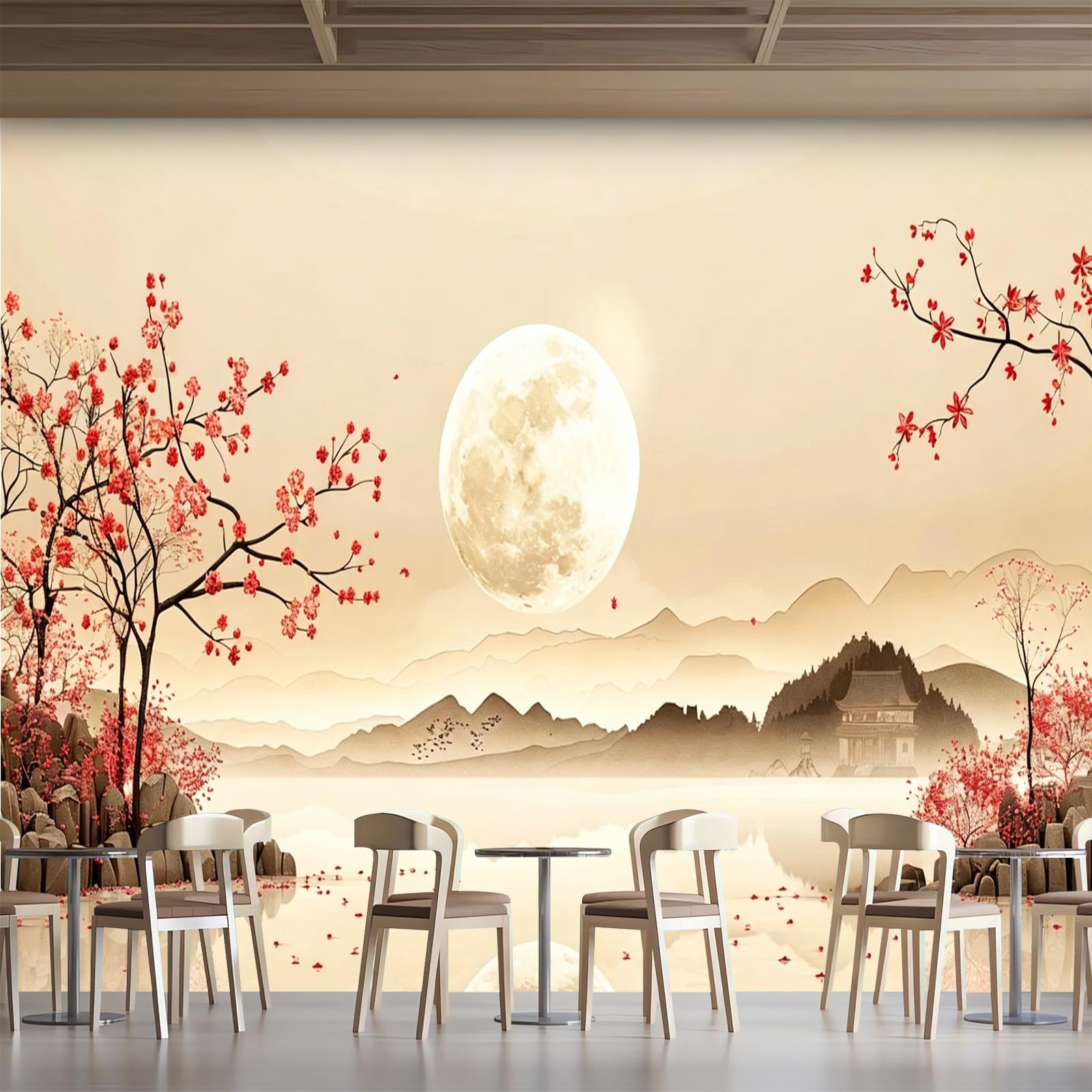 Carta da parati effetto 3D Paesaggio Montano E Acquatico 300 x 210 cm Murale Non Tessuto Stile Cinese Fotomurale Stampa HD Moderna Poster Per Soggiorno E Camera Da Letto Design 1M3644