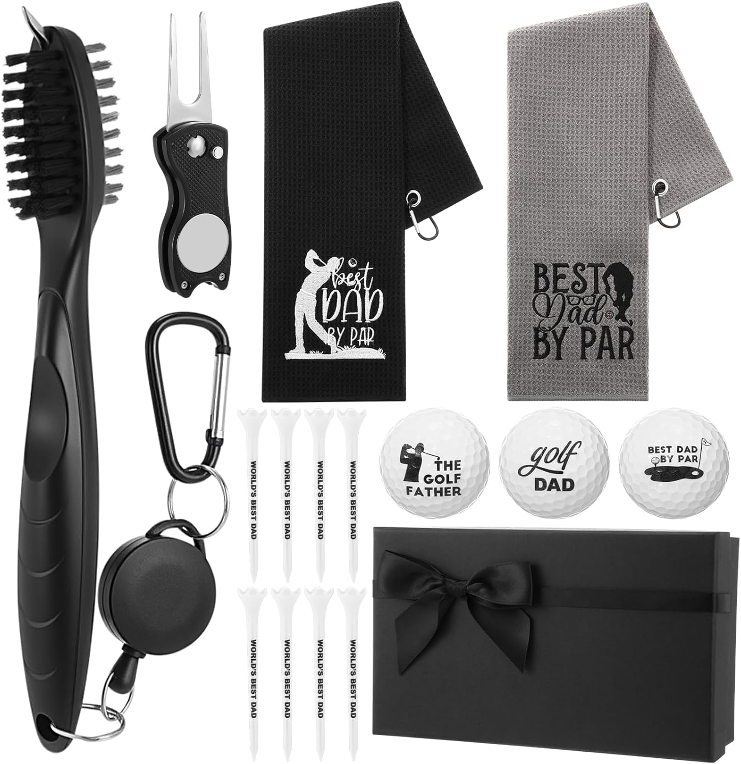 Soulchen 16 Pcs Father's Day Golf Gifts Cleaning Kit for Dad Microfiber Towel Balls Cleaning Brush Tees Divot Repair Tool by Golf Accessories Kit for Father Retirement Gifts