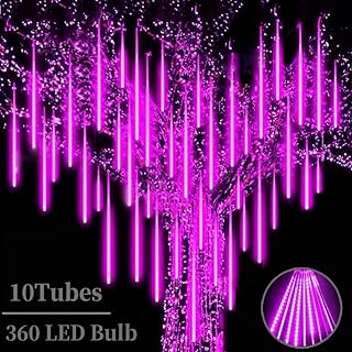 Christmas Purple Meteor Shower Rain Lights, 10 Tube 360 LED 12 Inch for Outdoor Halloween Falling String Raindrop Decor, Patio Garden Eaves (Can Connect 100 Sets)