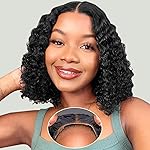 Eyefanniy Glueless Wigs Human Hair pre plucked Pre Cut Short Curly Bob Lace Front Wigs for Black Women 4x4 Lace Closure Glueless Wig with Elastic Band for Beginners 12 Inch