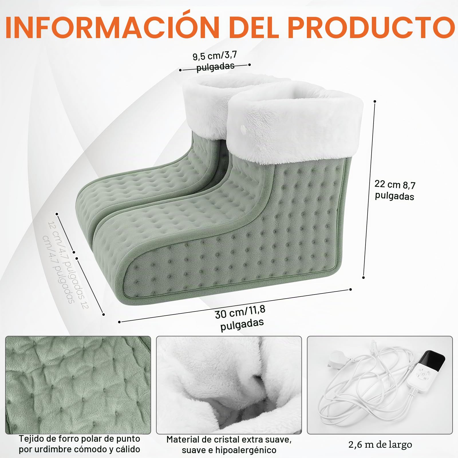 Calienta Pies, Separado Calienta Pies Electrico con (30 °C a 70 °C) Niveles de Calor (10-90 minutos) Temporizadores, Zapatillas Calefactables con Forro Lavable para Hombre y Mujer, Apagado Automático