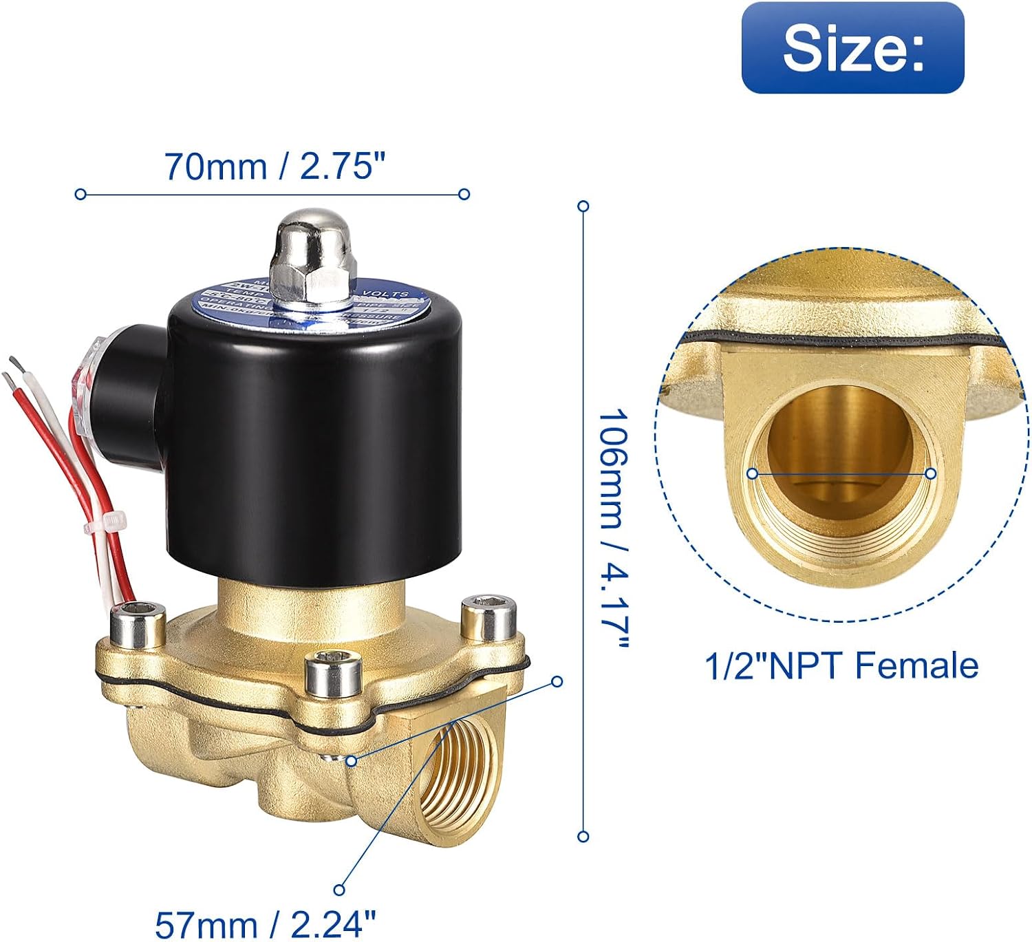 MECCANIXITY Brass Electric Solenoid Valve, 1/2"NPT 110VAC Air Valve Normally Closed for Water Gas Fuel Oil