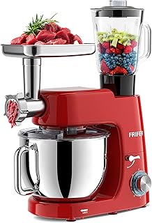 FRIFER 8 en 1 Robot Pâtissier Petrin Professionnel 7L Robot Pétrin Multiplication 8 Accessoires 1500W avec Presse Agrumes Hachoir à Viande Machine à pâtes 6 Vitesses (Red)