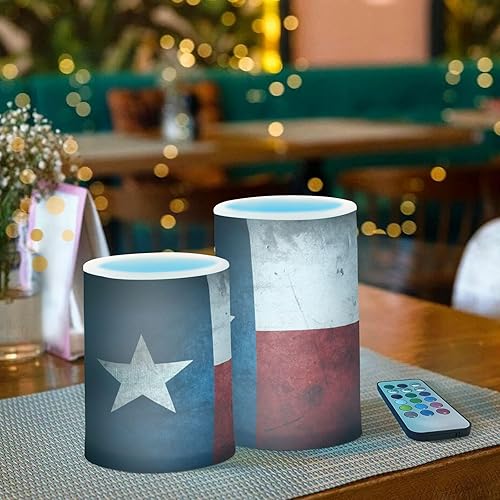 Miniatura 6 de Velas sin llama, funciona con pilas, estilo vintage grunge, bandera de Texas, velas LED parpadeantes con control remoto, tira azul, blanca y roja,