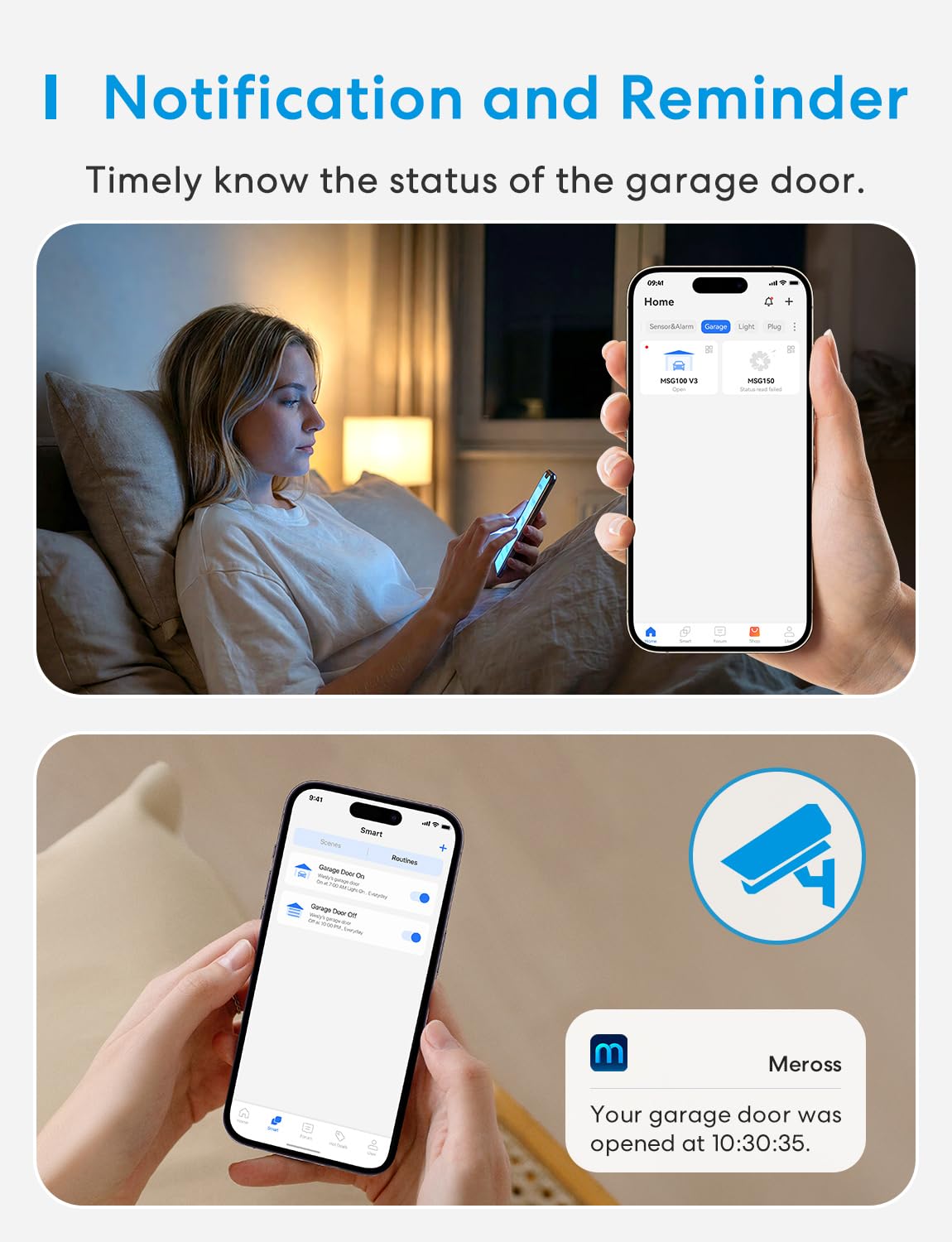 meross intelligenter Garagentoröffner, Sprach-/Fernbedienung, kompatibel mit Apple HomeKit, Amazon Alexa, Google Home, SmartThings, Ergänzung zu vorhandenem Garagentoröffner