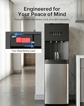 EUHOMY Bottom Loading Water Cooler Dispenser for 5 Gallon Bottle, 3 Temperature Freestanding Hot and Cold Water Dispenser with Stainless Steel Tank & Child Lock for Home Office, Black