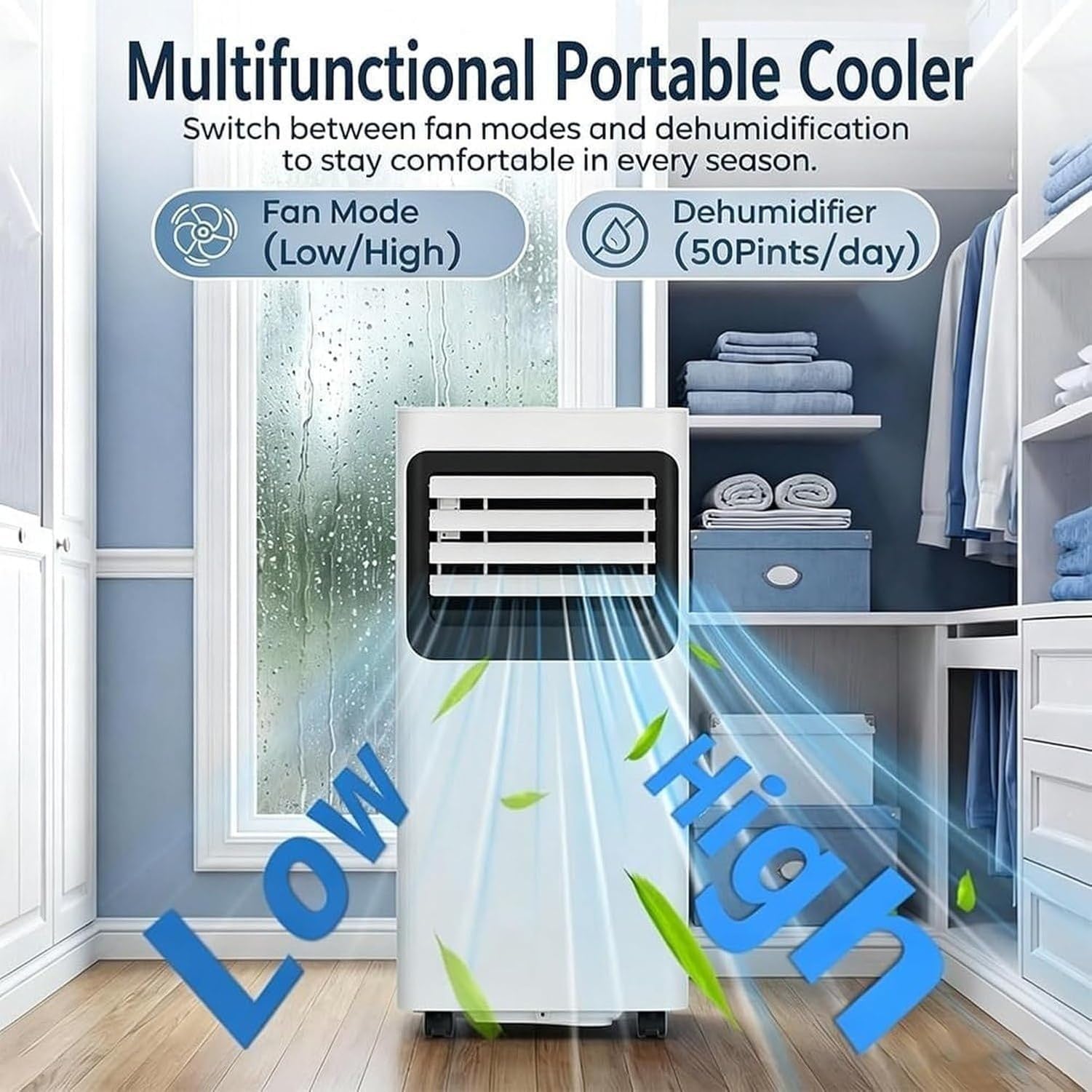 Climatizador Portátil 7000 BTU 3 en 1 Frío Deshumidificador Ventilador Móvil para Habitaciones hasta 30 m², Aire Acondicionado Silencioso con Mando y Temporizad