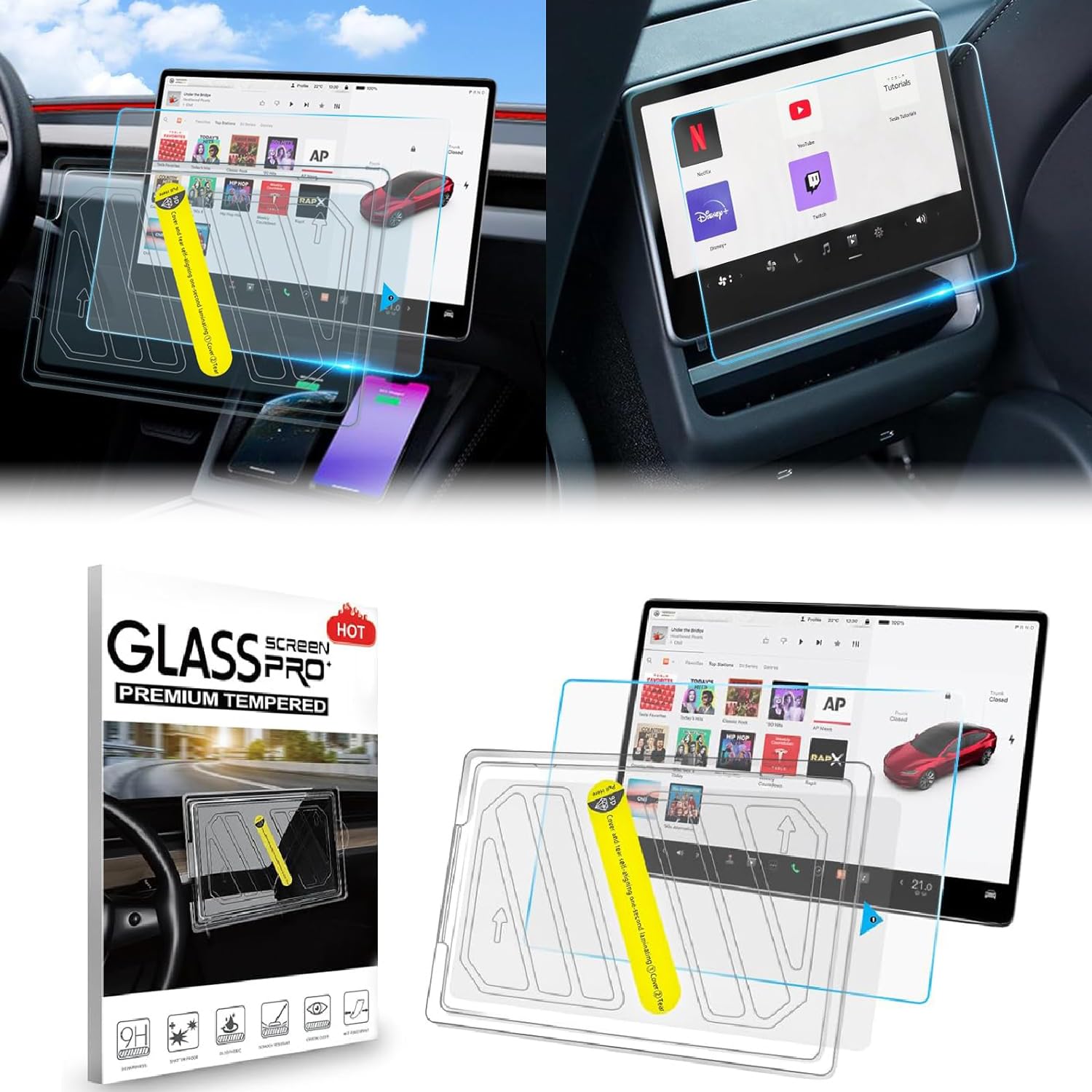 2 Pcs Screen Protector for Tesla Model 3 Highland &2025 Model Y Accessories 15.4 Inch Front Screen Navigation and 8 Inch Rear Tempered Glassd (2024-2025 Model 3, 2025 Model Y)
