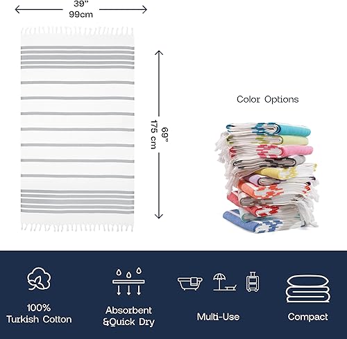 Miniatura 3 de KHALPERA Radiant Pestemal - Toalla pestemal de 100% algodón turco, a rayas, colorida, 39 x 69 pulgadas, multiuso para manteles, playa, baño, spa,
