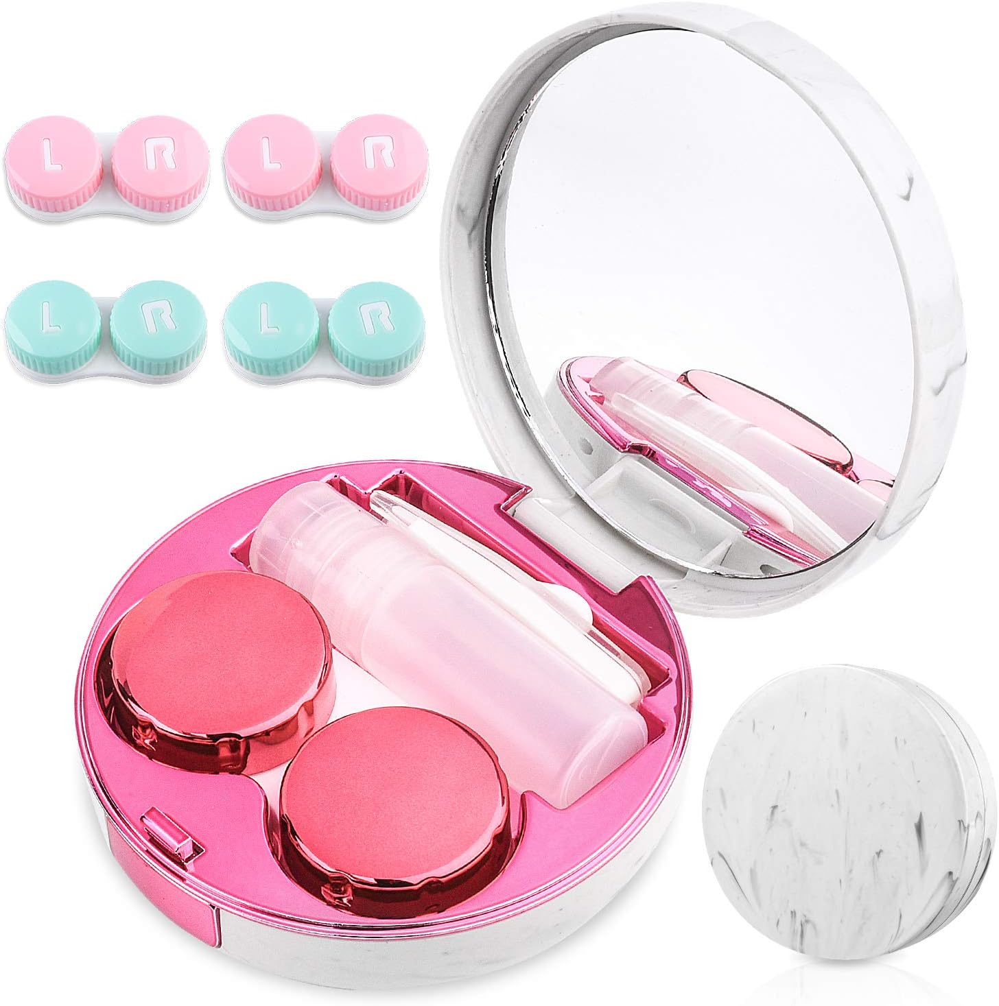 Cute Contact Lens Case Portable Travel Box with Mirror Tweezers Remover Tool Solution Bottle for Office and Outdoor