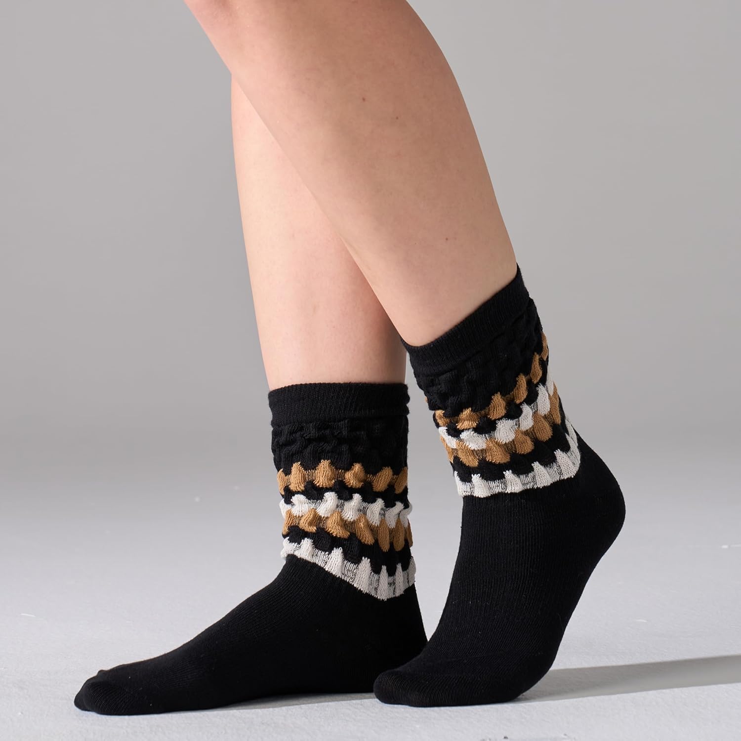 Women's Slouchy Socks Soft Casual Calf Socks Retro Scrunch Crew Socks 3/4 Pairs - Image 4