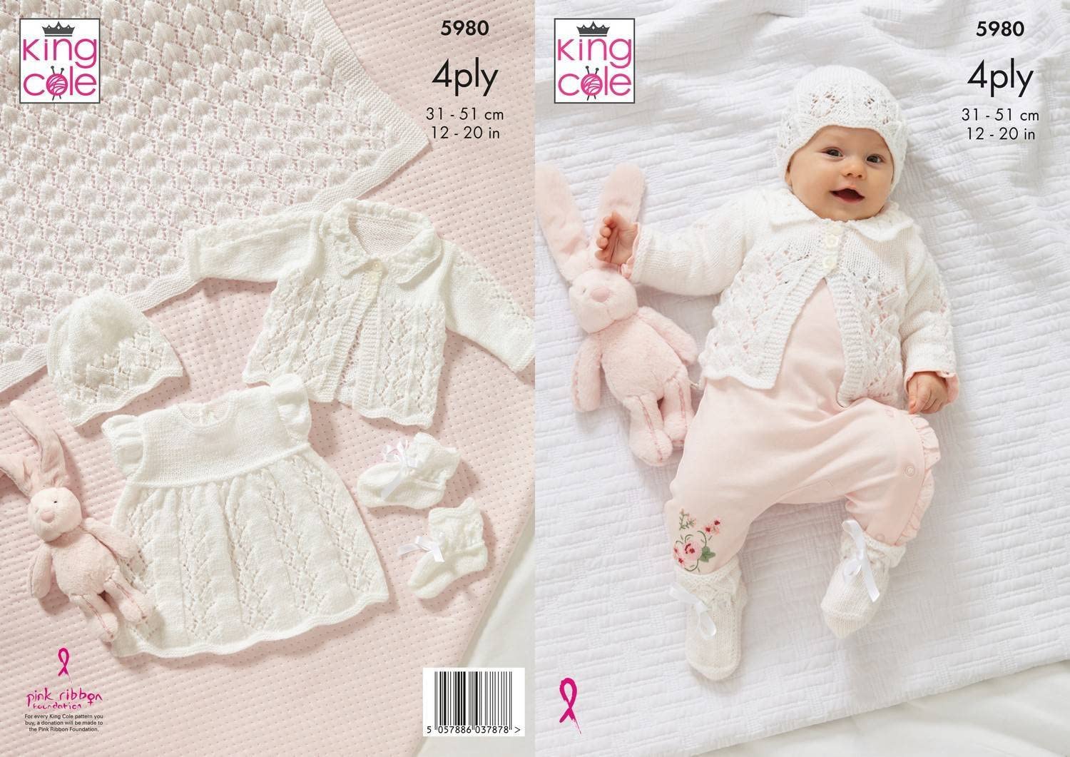 King Cole Shawl, Matinee Coat, Hat, Dress And Bootees In Cherished 4 Ply (5980)