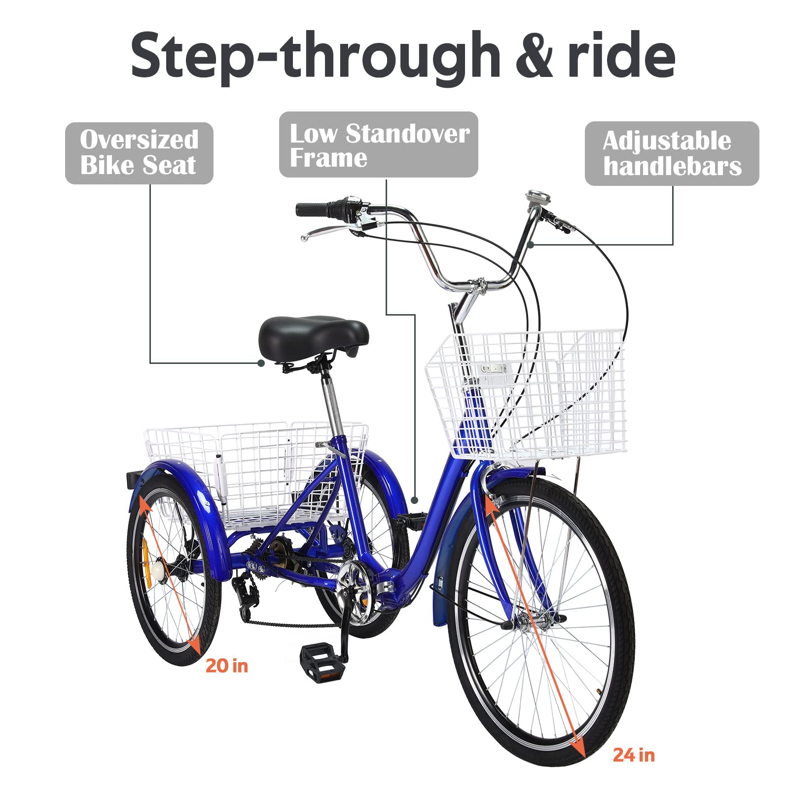 Eosaga PreInstallation Adult Folding Tricycles, 7 Speed Folding3 Wheel
