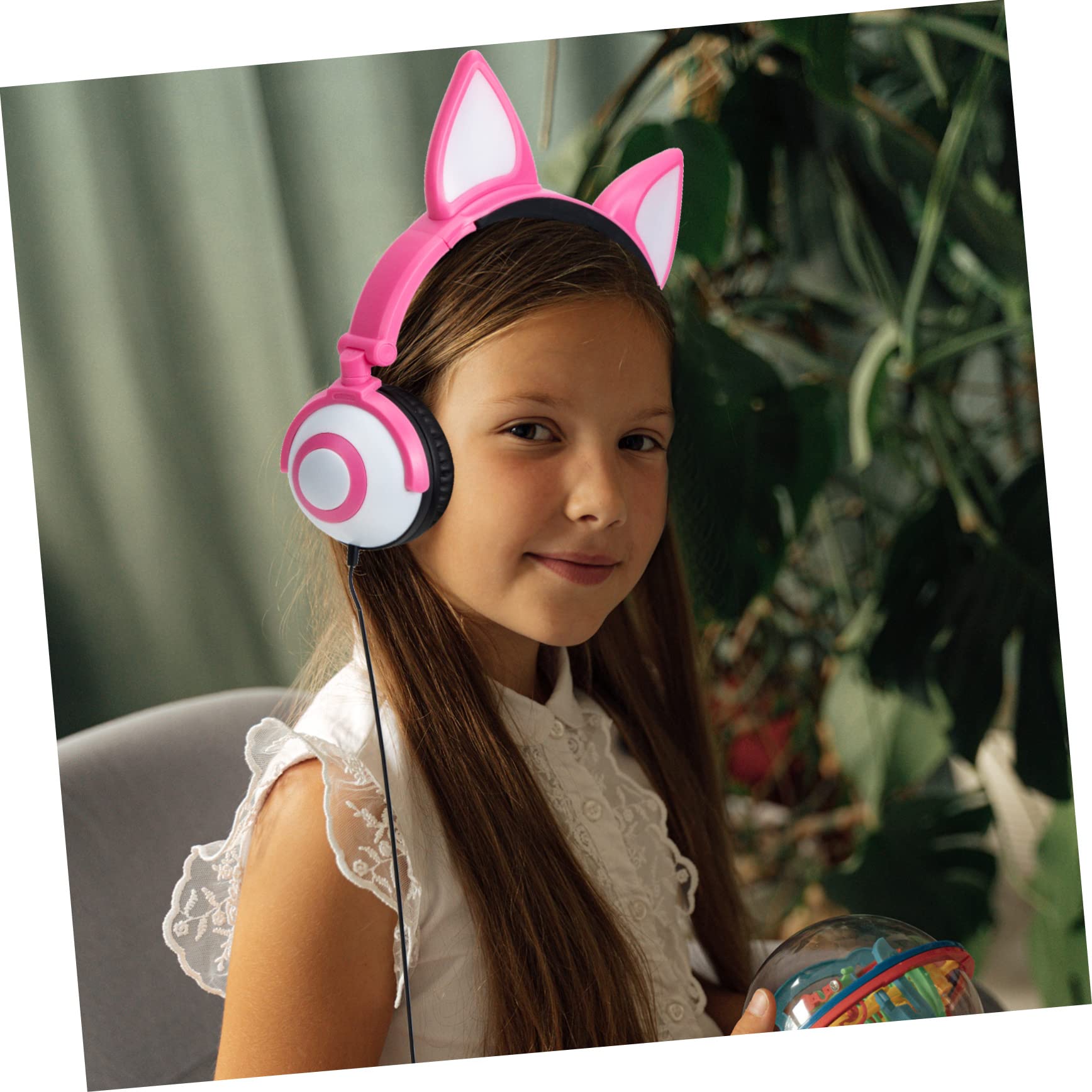 jojofuny Cuffie On Ear per Bambini Rosa in Pvc Orecchie Gatto | Jack da 3, 5mm, Driver 40mm, Controllo a Pulsante Luce, Batteria Button 180mah