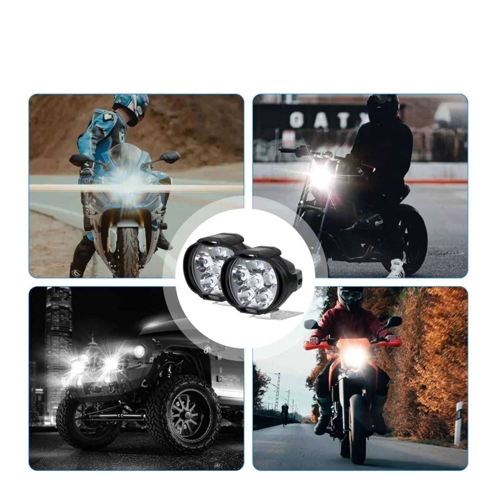 Phare Avant Moto 1/4 Pièces Motos Phare Travail Spot Lumière 6 LED Auxiliaire Moto Antibrouillard Scooter Ampoules Modifiées(4pcs light)