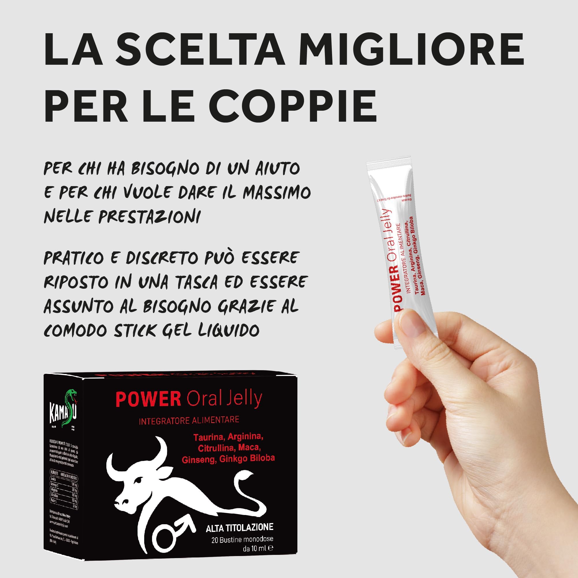 POWER Oral Jelly arginina alta titolazione in bustine monodose con Taurina, Arginina, Citrullina, Maca, Ginseng e Ginkgo Biloba, formulato per supportare aumentati fabbisogni nutrizionali