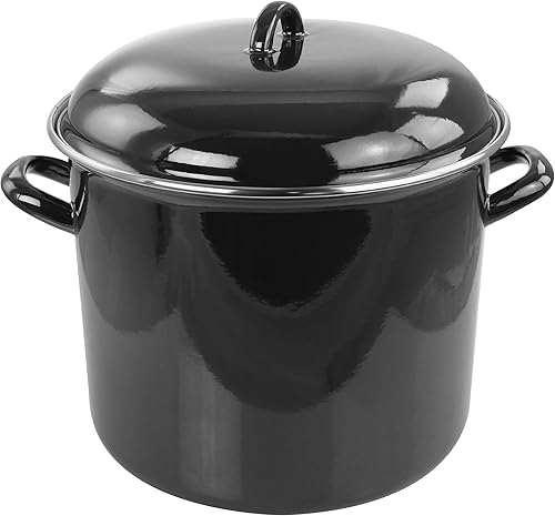 Olla de acero esmaltada de 12 cuartos con tapa negra