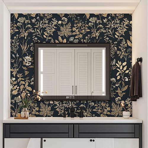 Miniatura 9 de Dimoon Papel tapiz de 78.7 x 16.1 pulgadas, delicado papel tapiz floral para despegar y pegar, blanco, dorado, grueso, impermeable, hojas vintage,