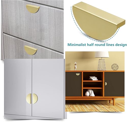 Miniatura 4 de Zorfeter Tiradores de cajón de 2-12 pulgadas, 4 manijas de latón cepillado para gabinete de media luna, pomos semicírculos con tornillos para