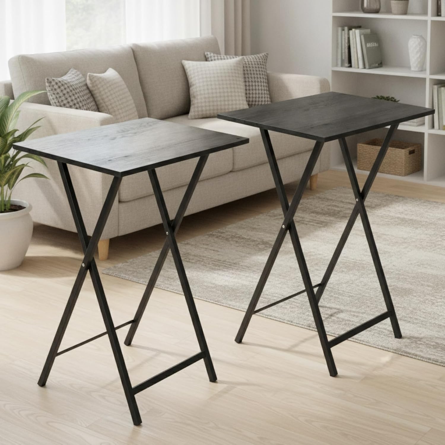 Folding TV Tray Table with Stand, Set of 4 Small Table, TV Dinner Table, Snack Tray Table Set, Portable Foldable Desk, Sofa Side Table, TV Tray Table for Couch, Living Room, Small Space