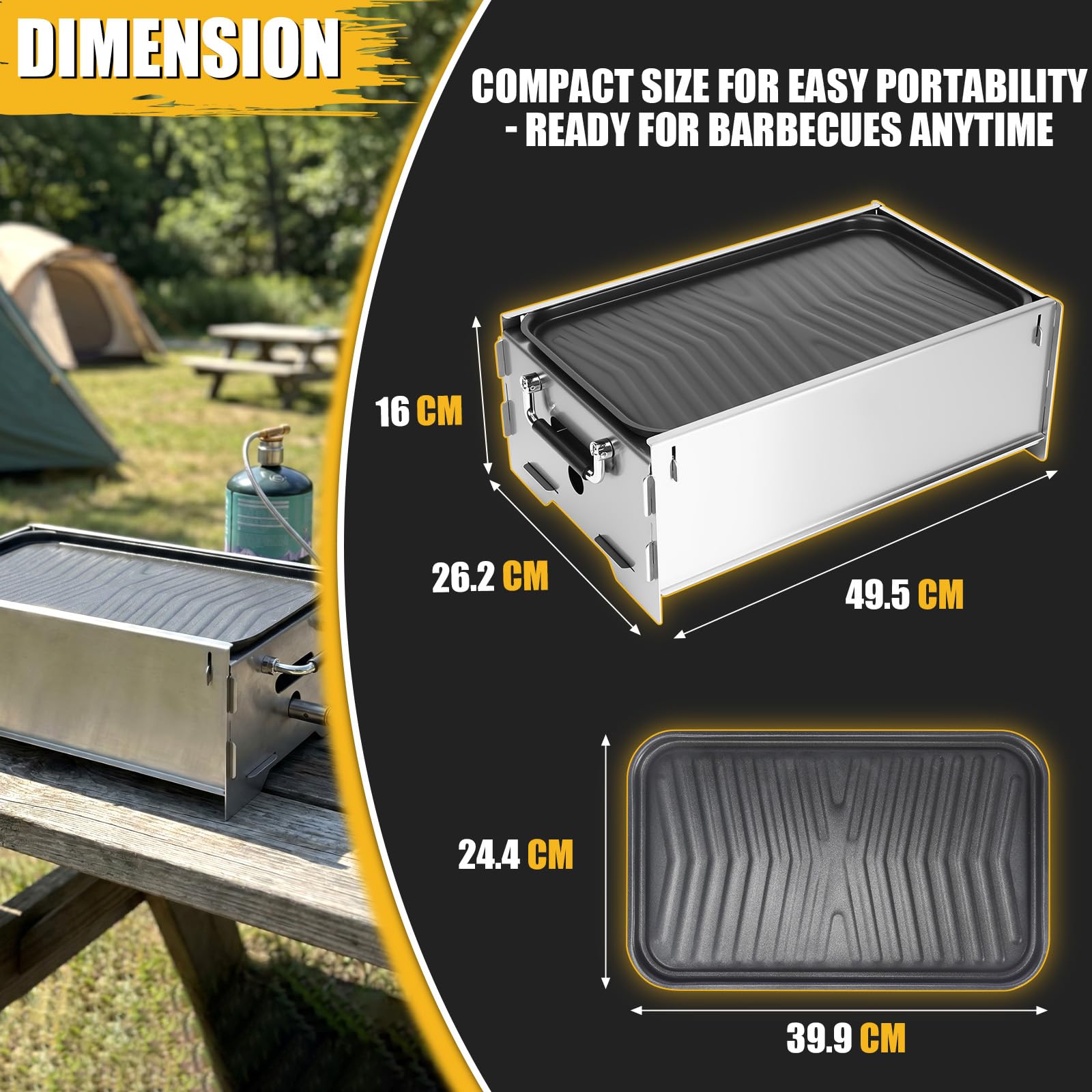 GFTIME Barbecue a gas portatile, da campeggio, funzionamento a gas e carbone, con piastra in ghisa, borsa per il trasporto, piccolo grill, perfetto per campeggio, giardino, balcone, esterno, griglia