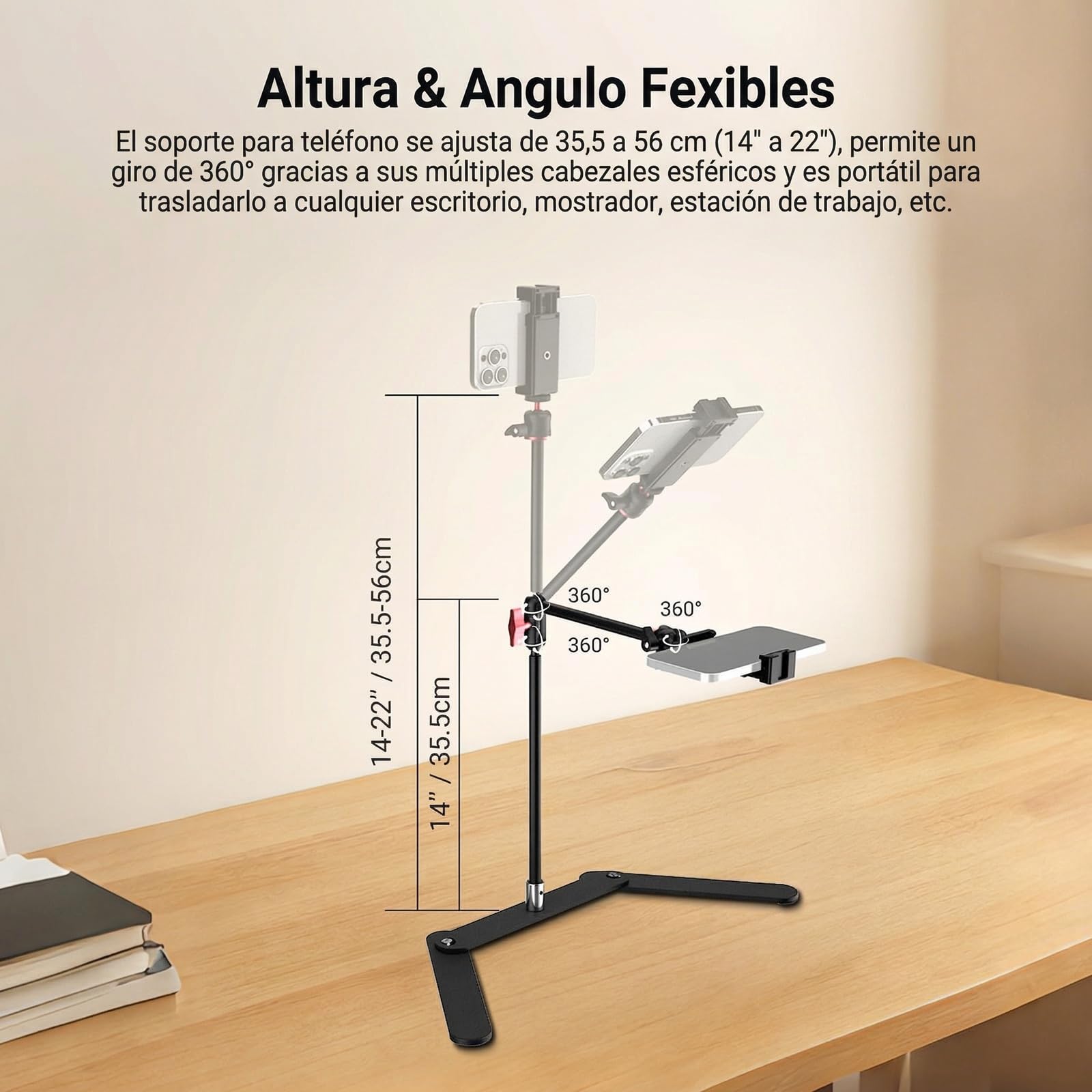 NEEWER Soporte trípode para teléfono Overhead con Brazo articulado con Doble Cabeza esférica, Soporte para teléfono móvil de Mesa con Base Plegable para Piano Cocina Dibujo bocetos Streaming Live